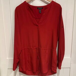❤️ Lauren Ralph Lauren Red Cinched Waist Blouse – Size M